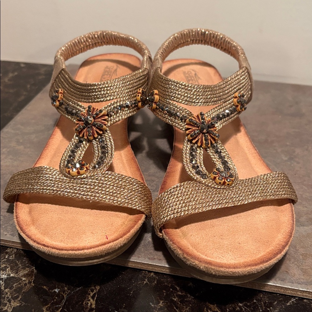 Women's Metallic Gold Embellished Slingback Sandals
